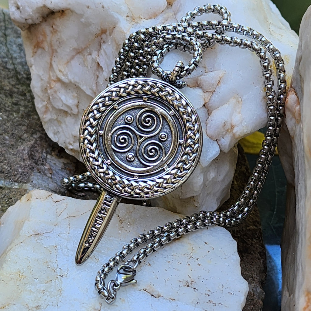 Swords And Runes / Unique Necklace for Men Silver Necklace Pendant Gift Guy Mens Gift Idea