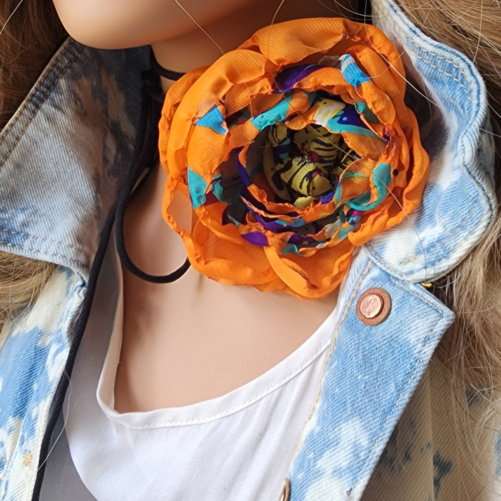 Nexus Rose / Boho Rose Choker Flower Tie Brooch Clip Upcycled Jabot Magnolia Apple Blossom Upcycled Concept Store