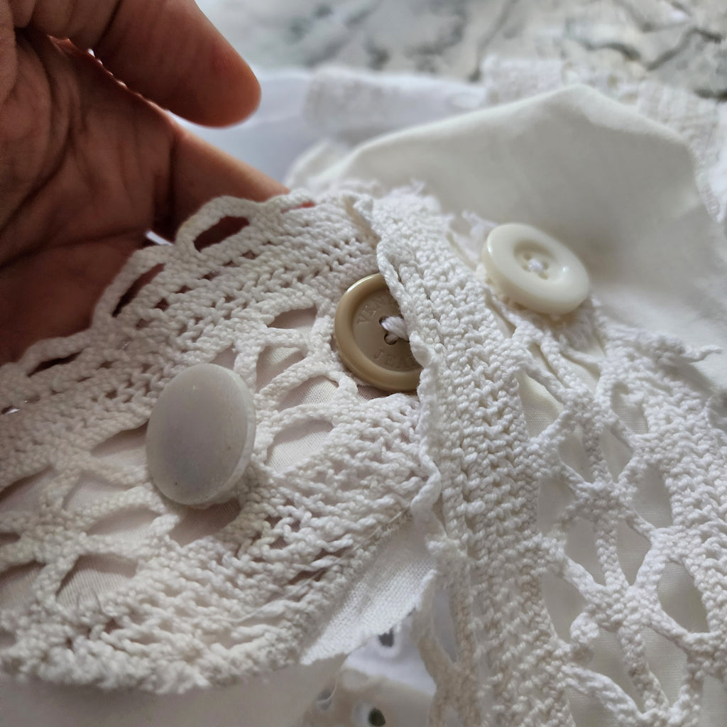 Spread Love Rose / Designer Maxi Dress size L/M Vintage Lace Edwardian Off-White Cotton Magnolia Belt Flower