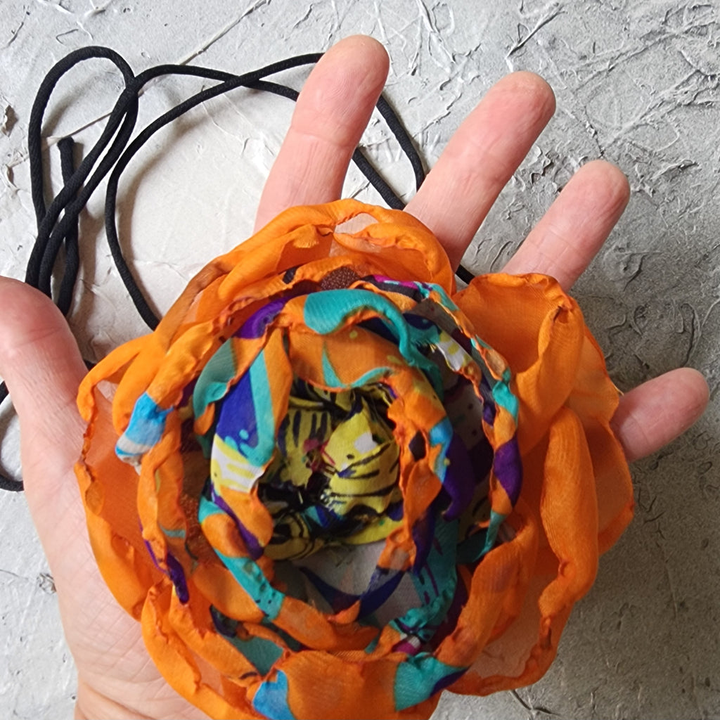 Nexus Rose / Boho Rose Choker Flower Tie Brooch Clip Upcycled Jabot Magnolia Apple Blossom Upcycled Concept Store