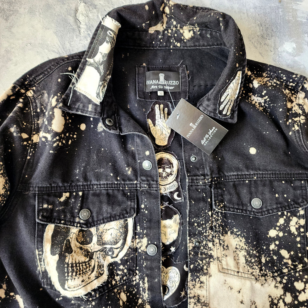 Moody Rose Academy / Boho Artisan Duster Upcycled Vintage Asid Black Denim Concept Avangard Patchwork Jacket