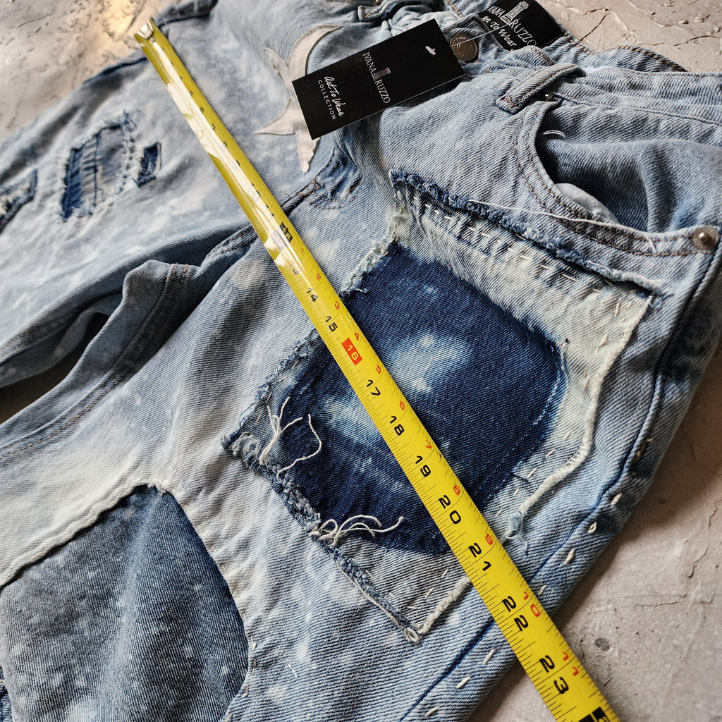 No Time For Fake People / Designer Upcycled Blue Denim Jeans Boyfriend Recycled Couture Baggy Wide-Leg Concept Streetwear