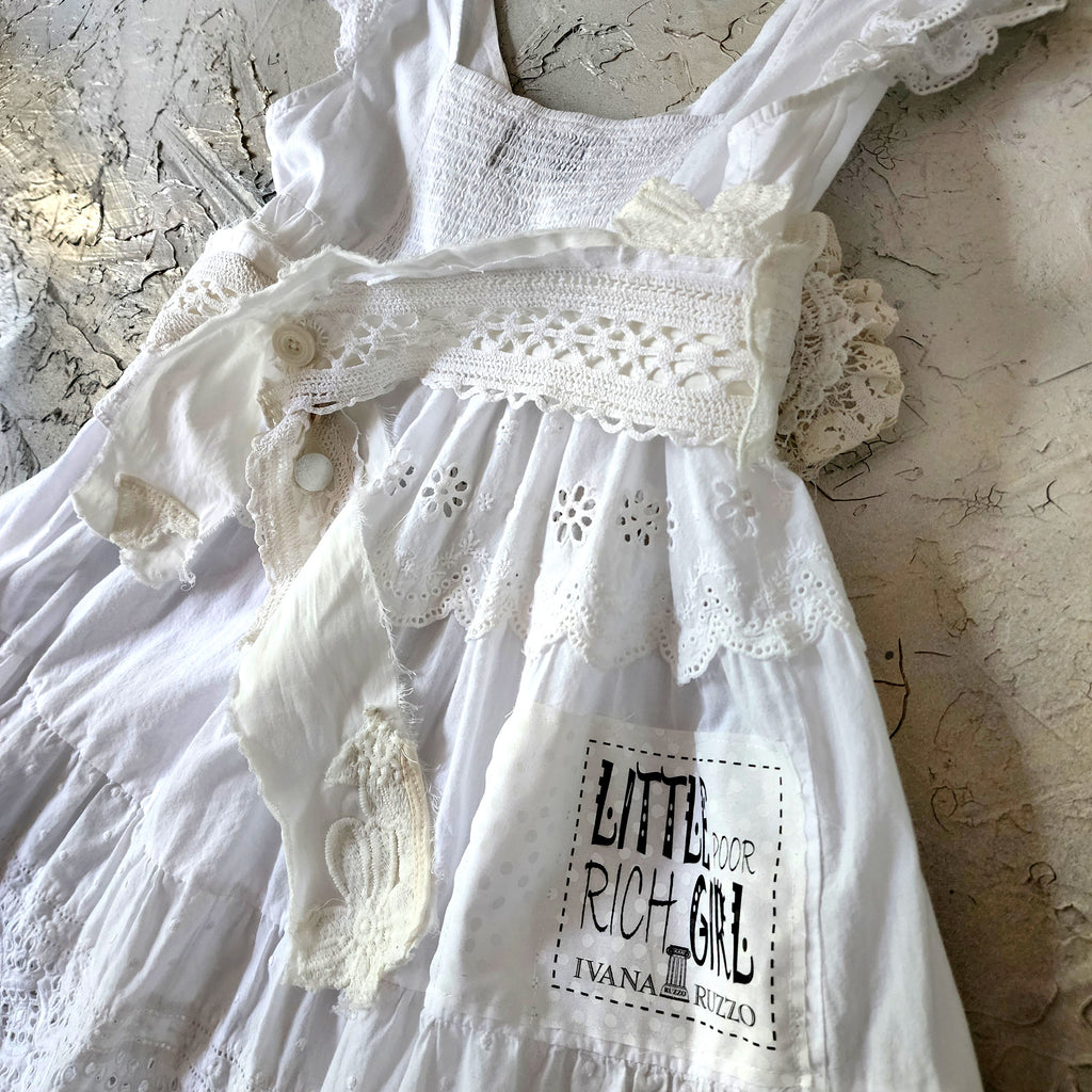 Spread Love Rose / Designer Maxi Dress size L/M Vintage Lace Edwardian Off-White Cotton Magnolia Belt Flower