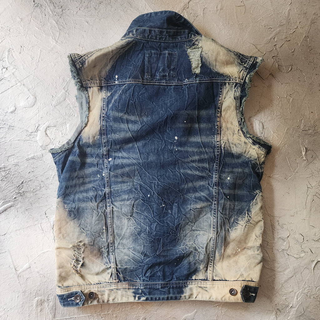NEW STUFF / Designer Techwear Upcycled Raw Denim Vest Denim Vest Man size M Long Hippie Man Vest Concept Boro Visvim Patchwork