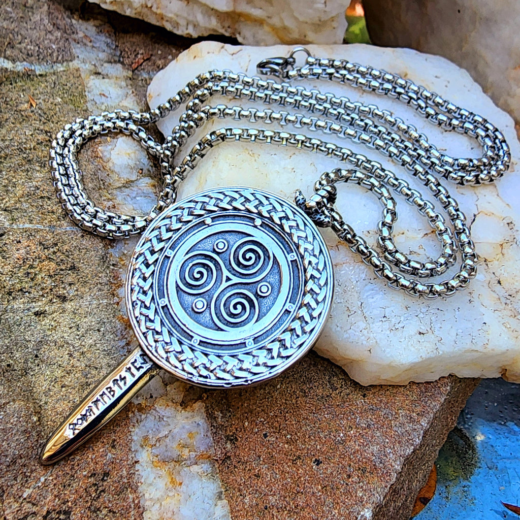 Swords And Runes / Unique Necklace for Men Silver Necklace Pendant Gift Guy Mens Gift Idea