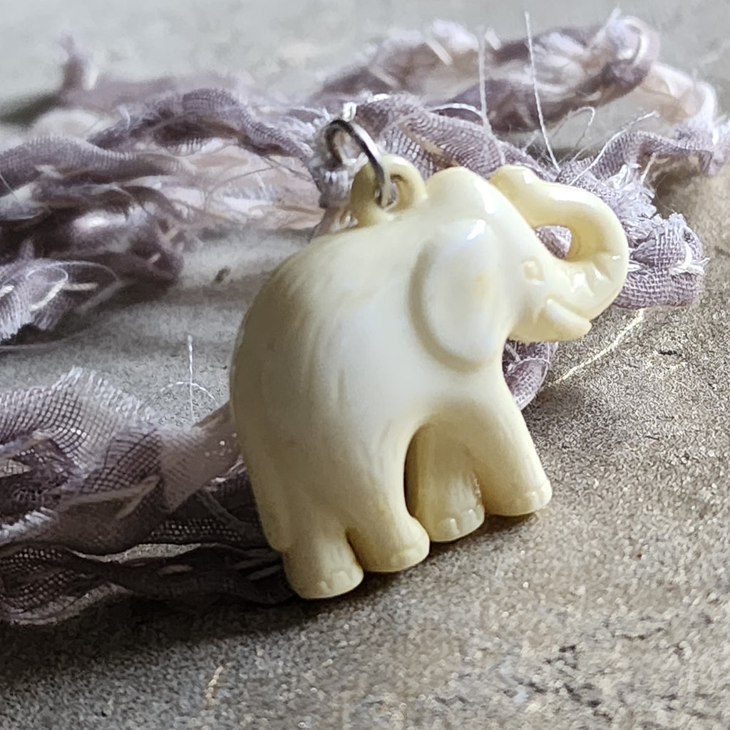 Vintage Chic / Designer Necklace Shabby Chic Vintage Large Elephant Pendant Bow tie Handcrafted Boho Necklace