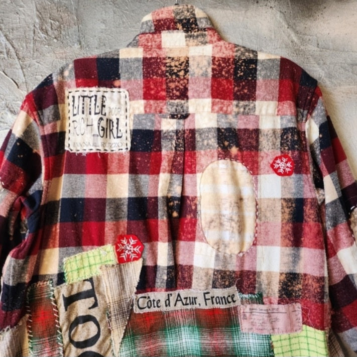 Too Late To Be Good / Cottage Patched Avangard Coat Designer Jacket Artisan Distressed Buttondown Art Flannel Long Top