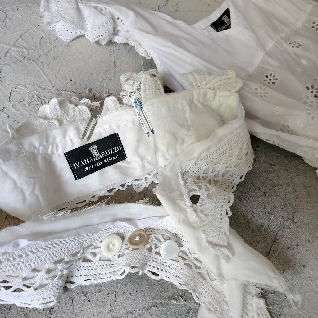 Spread Love Rose / Designer Maxi Dress size L/M Vintage Lace Edwardian Off-White Cotton Magnolia Belt Flower