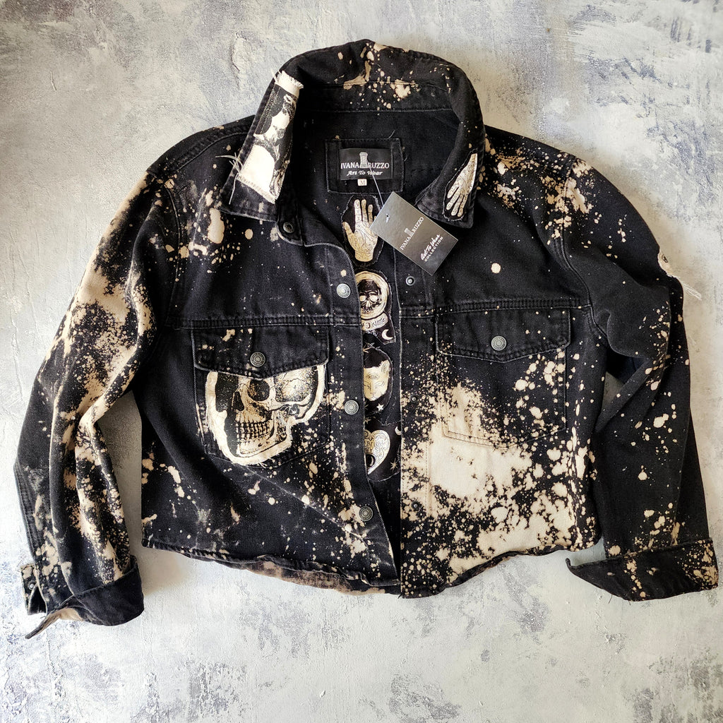 Moody Rose Academy / Boho Artisan Duster Upcycled Vintage Asid Black Denim Concept Avangard Patchwork Jacket