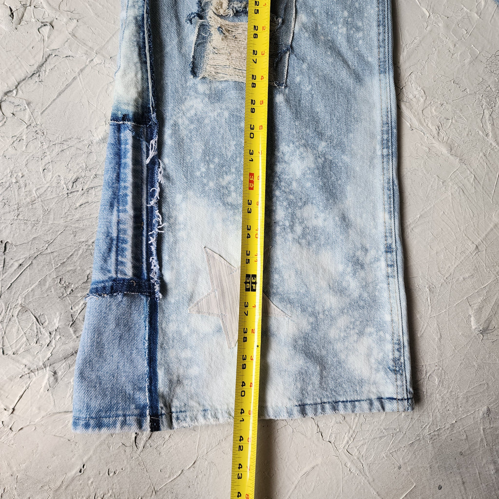 No Time For Fake People / Designer Upcycled Blue Denim Jeans Boyfriend Recycled Couture Baggy Wide-Leg Concept Streetwear