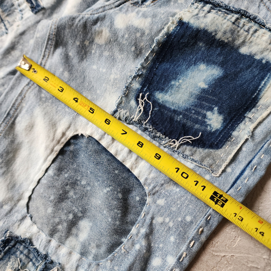 No Time For Fake People / Designer Upcycled Blue Denim Jeans Boyfriend Recycled Couture Baggy Wide-Leg Concept Streetwear