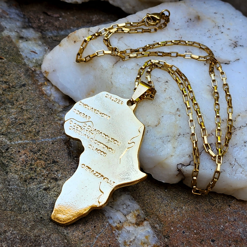 Powerful Call / Unique Necklace for Men Gold Necklace Africa Pendant Gift Guy Mens Gift Idea