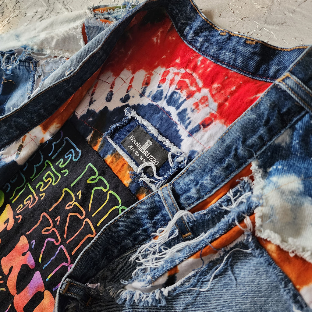 Marilyn Tattoo Shop / Boho Kimono Duster Upcycled Vintage Denim Concept Tatoo Marilyn Monroe Patchwork Kimono