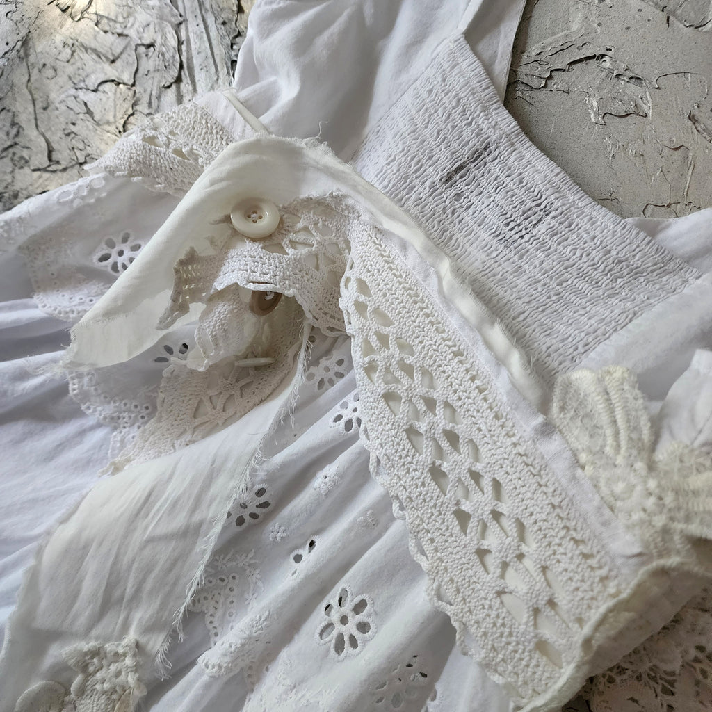 Spread Love Rose / Designer Maxi Dress size L/M Vintage Lace Edwardian Off-White Cotton Magnolia Belt Flower