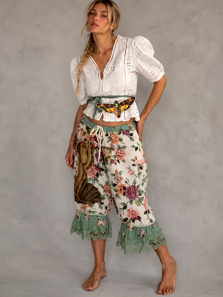 Venetian Rose / Bloomers Victorian Pants Shabby Chic Aplique Botticelli Venus Portrait Patchwork Romantic Chic Patched Avant-garde