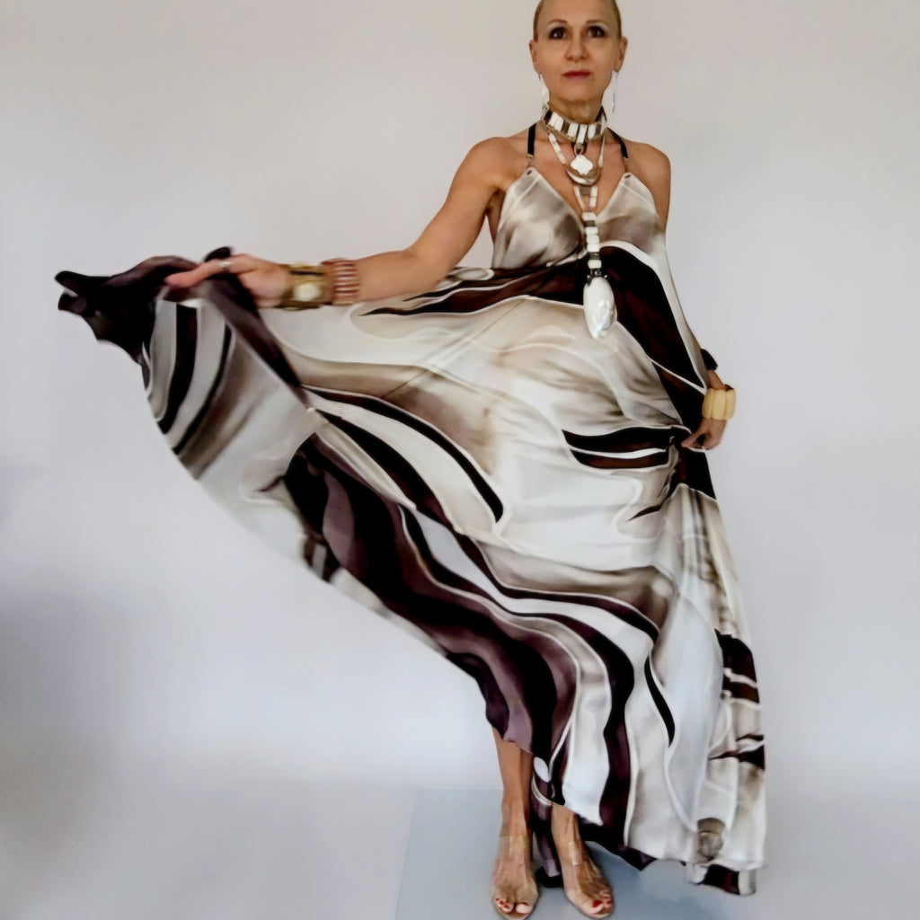 White Chocolate / Designer Maxi Dress Boho Luxury Resort Wear Silk Dress Artisan Concept Clothing Unique Couture