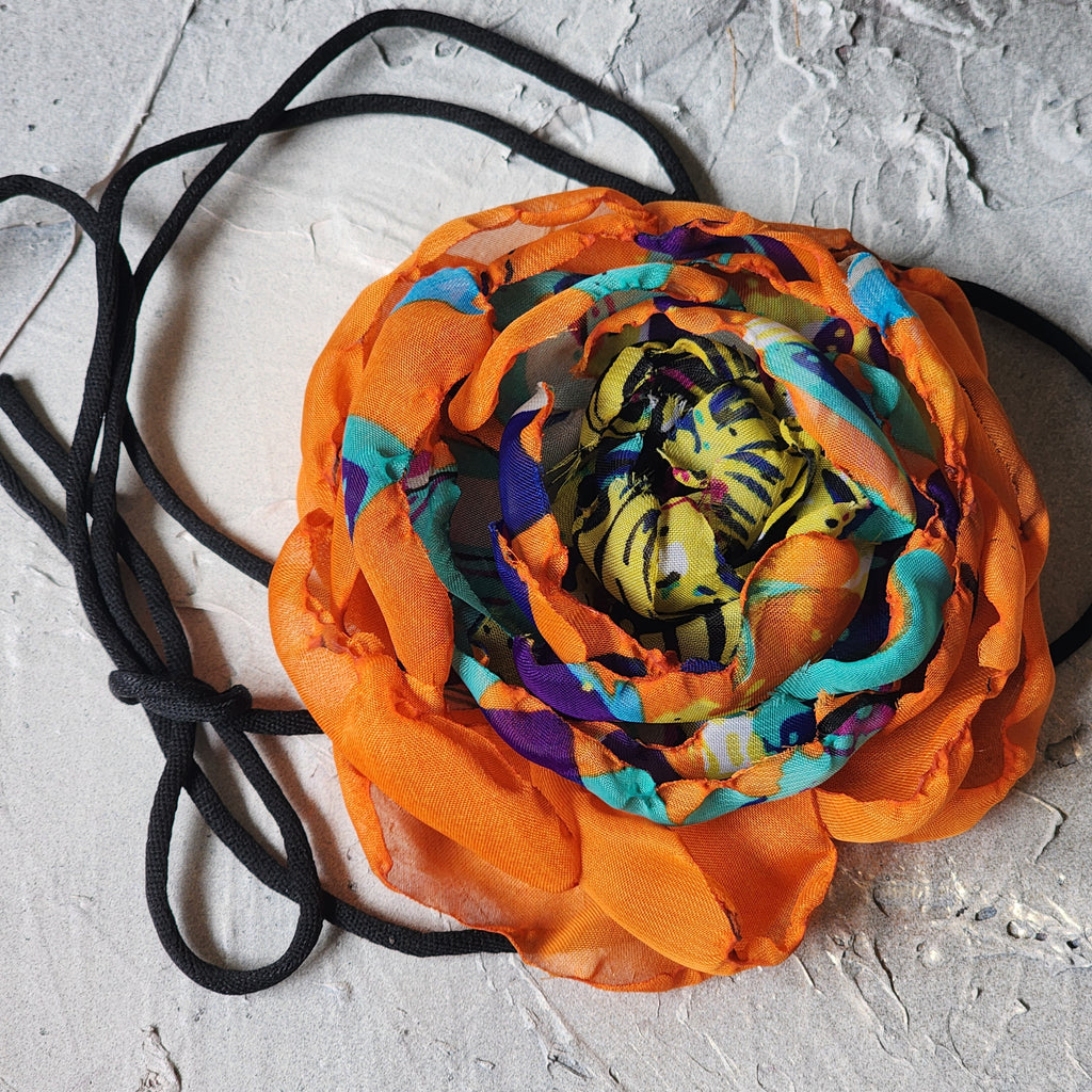 Nexus Rose / Boho Rose Choker Flower Tie Brooch Clip Upcycled Jabot Magnolia Apple Blossom Upcycled Concept Store