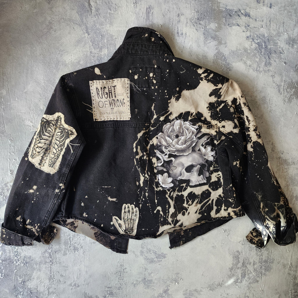 Moody Rose Academy / Boho Artisan Duster Upcycled Vintage Asid Black Denim Concept Avangard Patchwork Jacket