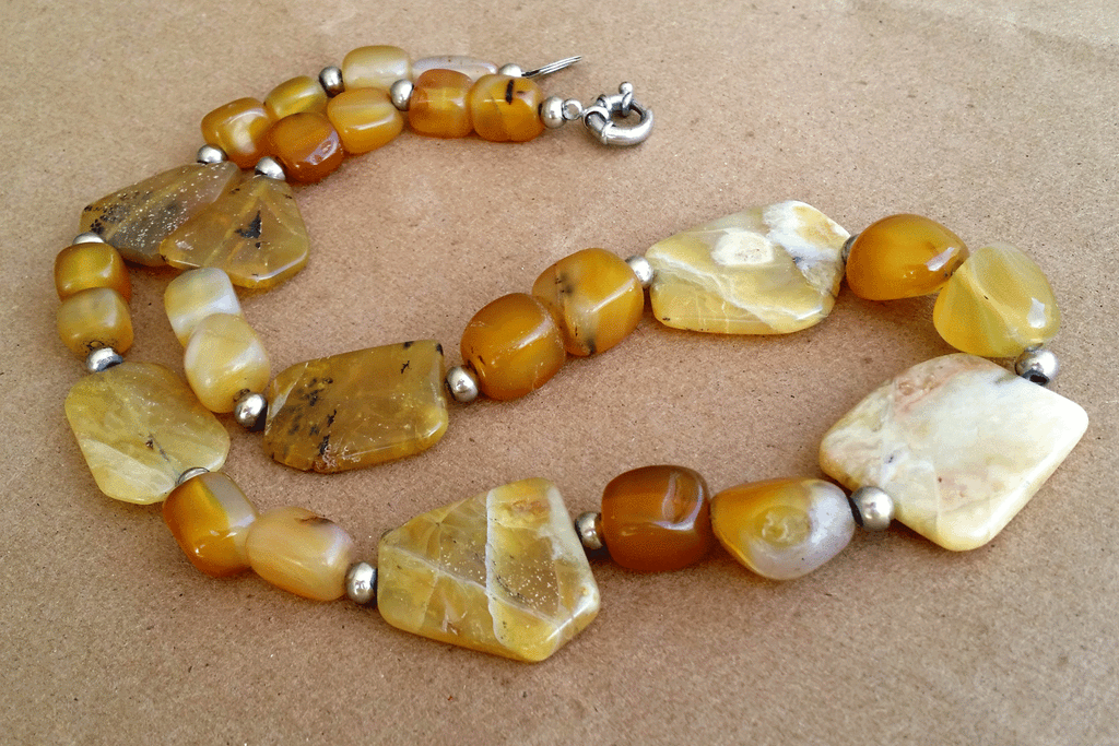 Mimosa / Boho Jewelry Artisan Simple Necklace Vintage Silver Natural Agate Stone Boho Necklace Gift For Women