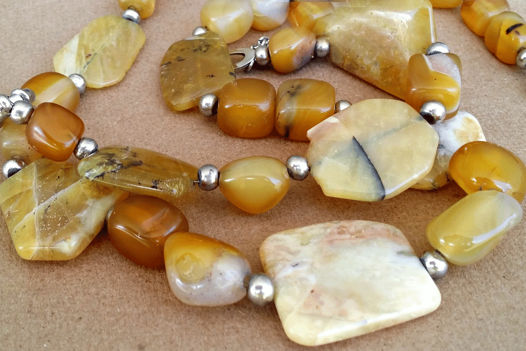 Mimosa / Boho Jewelry Artisan Simple Necklace Vintage Silver Natural Agate Stone Boho Necklace Gift For Women