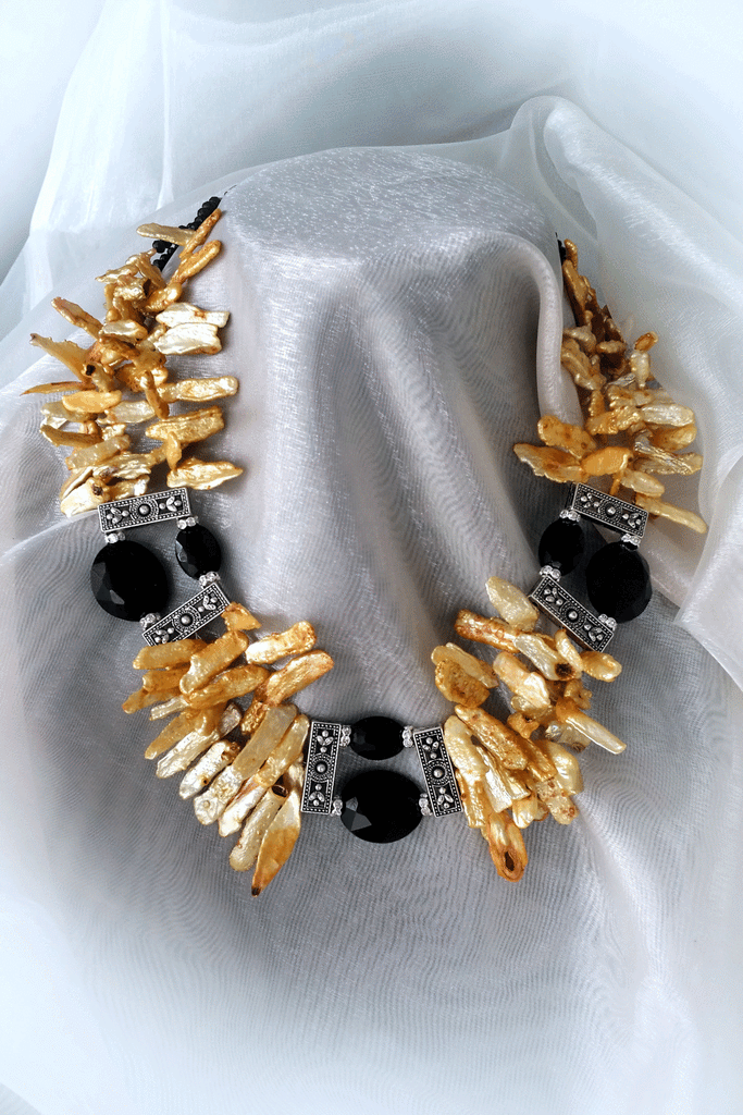 Golden Sunset / Designer Jewelry Silver Necklace Natural Baroque Pearls Hypoallergenic Jewelry Most Popular Jewelry Gift For Women