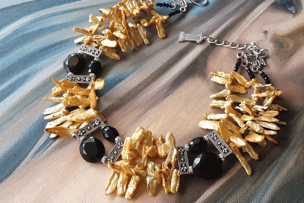 Golden Sunset / Designer Jewelry Silver Necklace Natural Baroque Pearls Hypoallergenic Jewelry Most Popular Jewelry Gift For Women