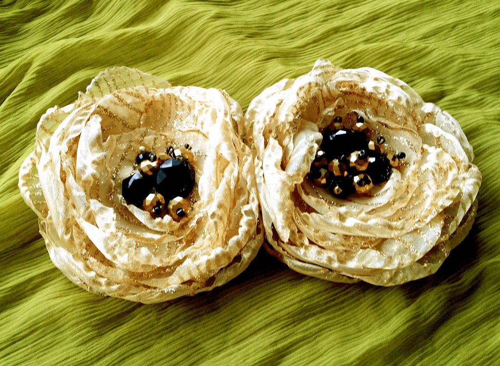 Sparkle Gold / Boho Rose Choker Flower Brooch Clip Upcycled Magnolia Apple Blossom Upcycled Concept Store Made in USA