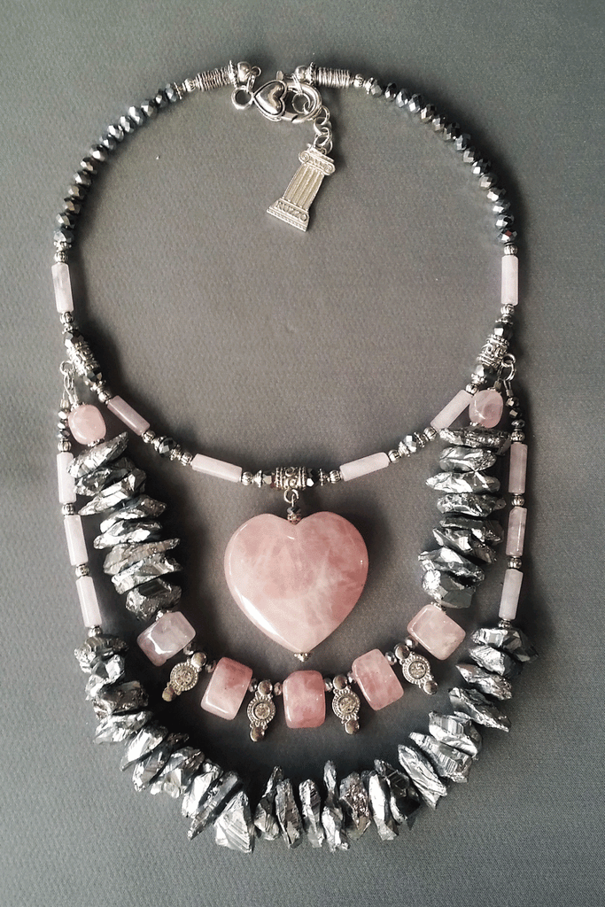 Legend Of LA CORAZÓN / Designer Jewelry Silver Pendant Genuine Rose Quartz Big Heart Necklace Boho Artisan Jewelry Gift Necklace