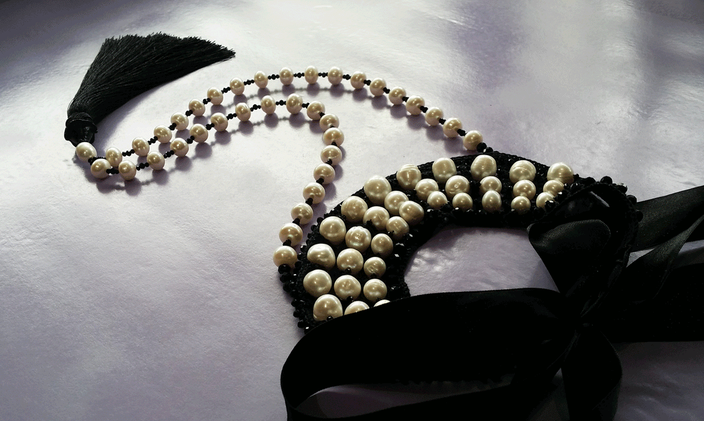 Classic Pearls / Designer Jewelry Classic Pearls Long Necklace Black Crochet Necklace Yin Yang Necklace Unique Gift for Women