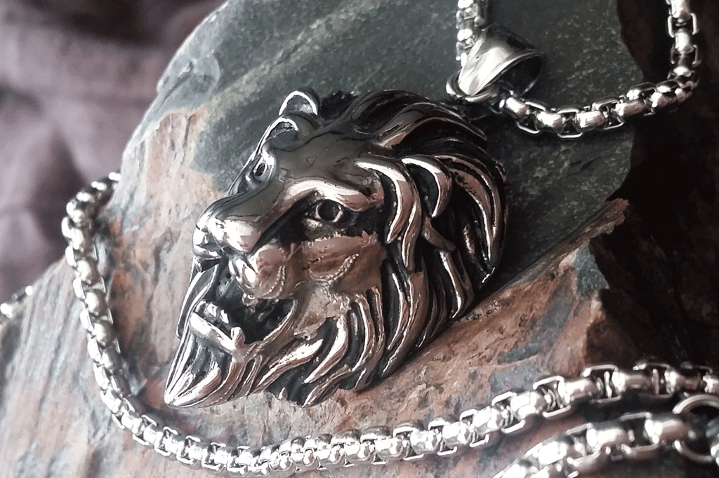 Knowledge / Chain Necklace For Mens Massive Necklace Hypoallergenic Lion Head Gift for Man