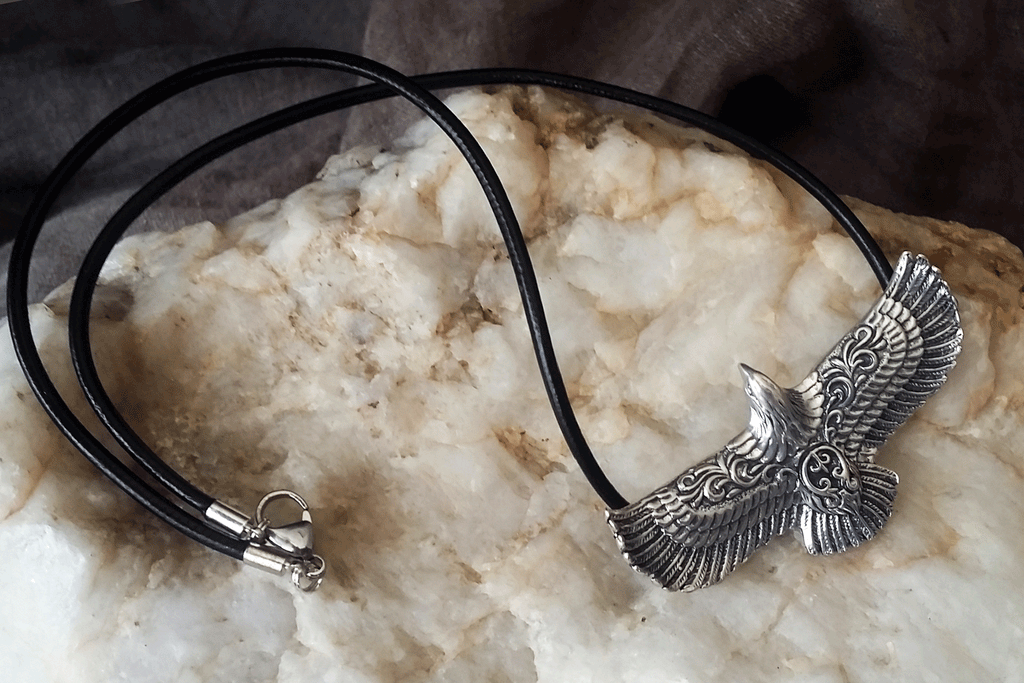 Snake Hunter / Necklace for Man Genuine Leather Beaded Black Silver Eagle Men's Jewelry