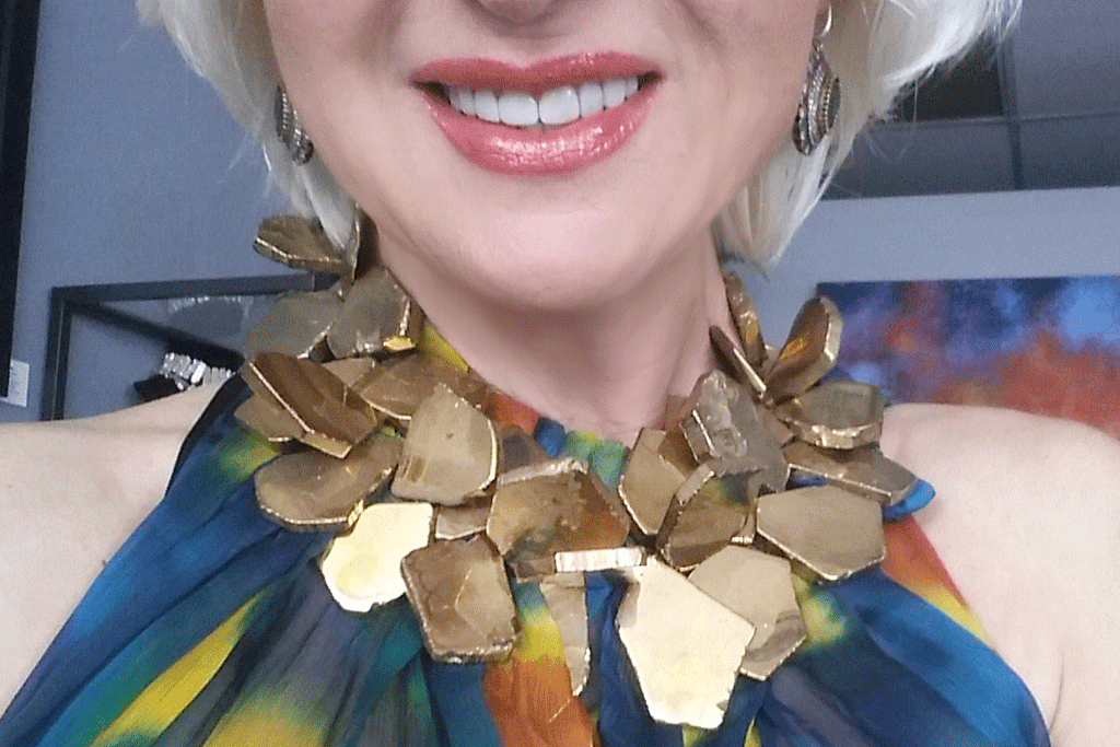 Beautifier / Designer Jewelry Gold Necklace Artisan Exotic JewelryGold Pyrite Nuggets Necklace Crystal Necklace Gift for Momen