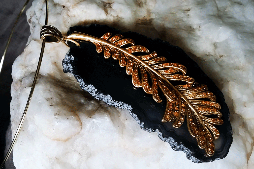 Sacrament Of Night / Artisan Boho Necklace Designer Jewelry Silver Floral Pendant Natural Black Agate Stone Unique Necklace Gift