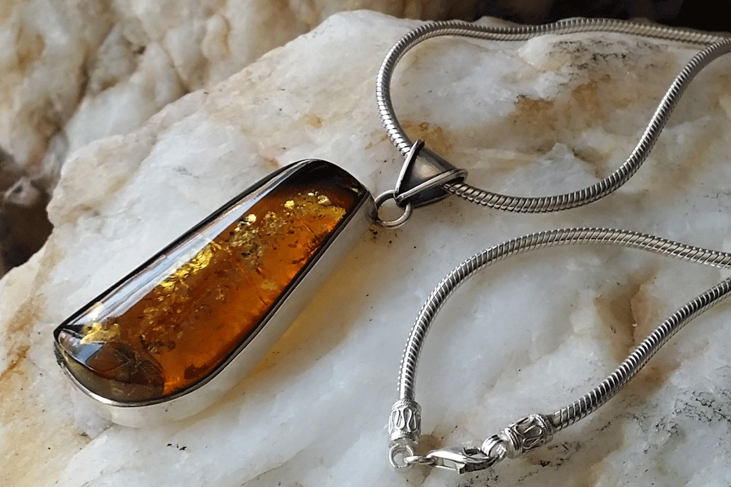 Majestic Of Nature / Designer Jewelry Raw Amber Stone Pendant Hypoallergenic Silver Necklace Natural Amber Gift for Momen