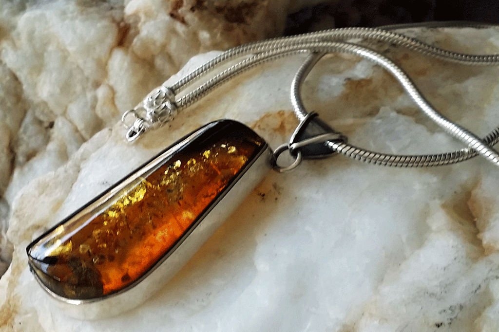 Majestic Of Nature / Designer Jewelry Raw Amber Stone Pendant Hypoallergenic Silver Necklace Natural Amber Gift for Momen