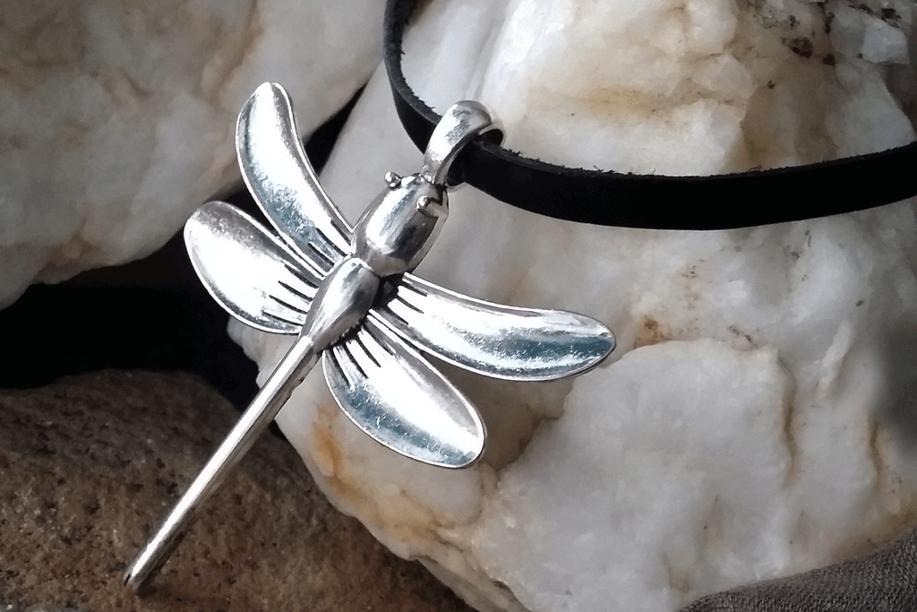 One Dragonfly / Big Silver Dragonfly Pendant Leather Necklace Unique Necklace Mystic Spell Necklace Celestial Jewelry Gift for Her