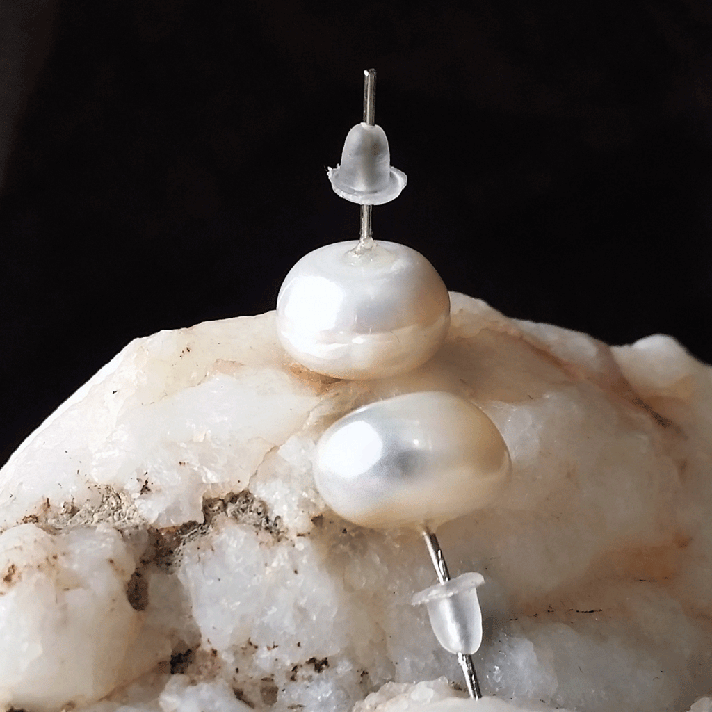 Hello And Goodbye / Designer Jewelry Silver Earrings Natural White Pearls Hypoallergenic Studs Most Popular Jewelry Gift For Women