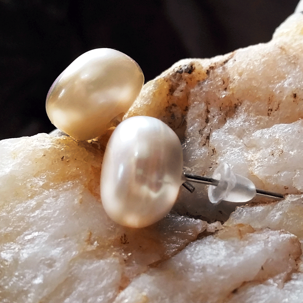 Hello And Goodbye / Designer Jewelry Silver Earrings Natural White Pearls Hypoallergenic Studs Most Popular Jewelry Gift For Women