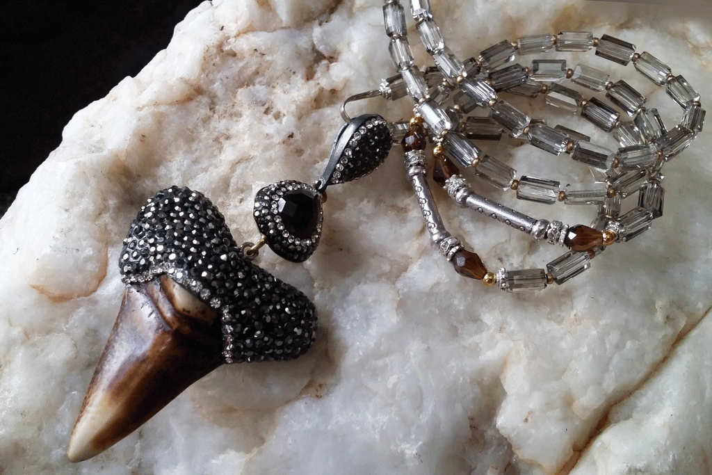 Crystal Clear Gemma’s Limited / Artisan Boho Necklace Designer Jewelry Tooth Pendant Unique Long Necklace Jewelry Gift For Lady