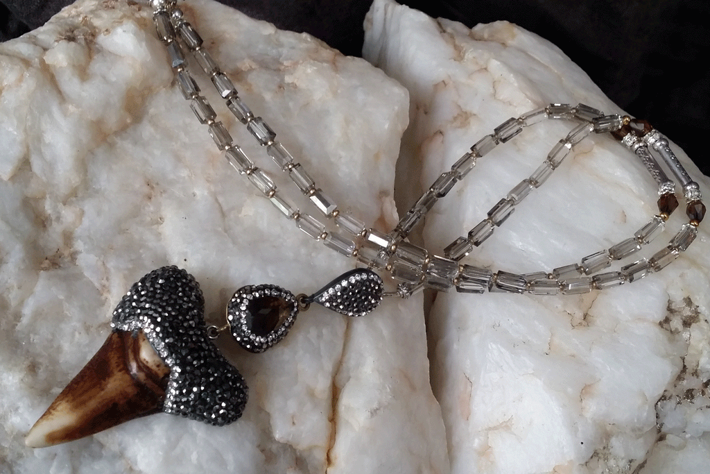 Crystal Clear Gemma’s Limited / Artisan Boho Necklace Designer Jewelry Tooth Pendant Unique Long Necklace Jewelry Gift For Lady