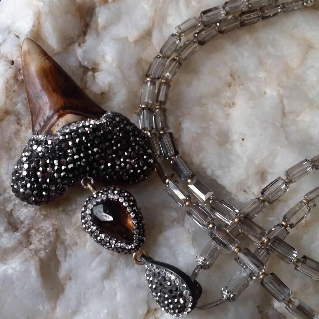 Crystal Clear Gemma’s Limited / Artisan Boho Necklace Designer Jewelry Tooth Pendant Unique Long Necklace Jewelry Gift For Lady