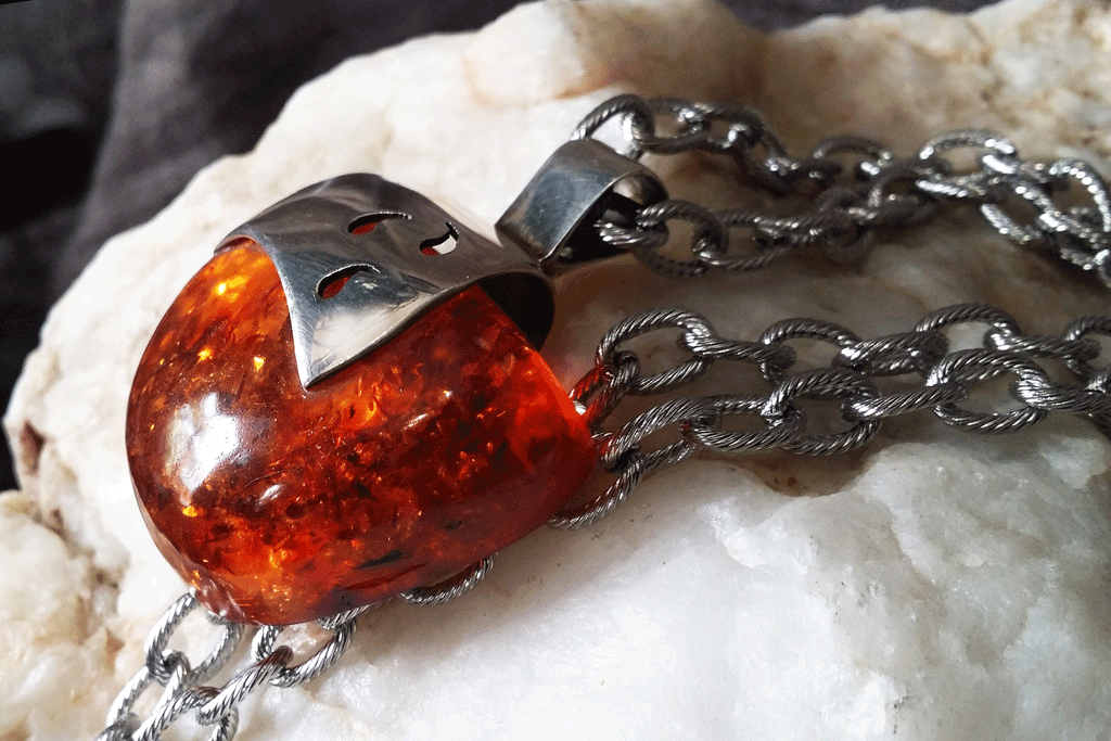 Real Talk / Designer Jewelry Raw Amber Stone Pendant Hypoallergenic Silver Necklace Natural Amber Gift for Momen