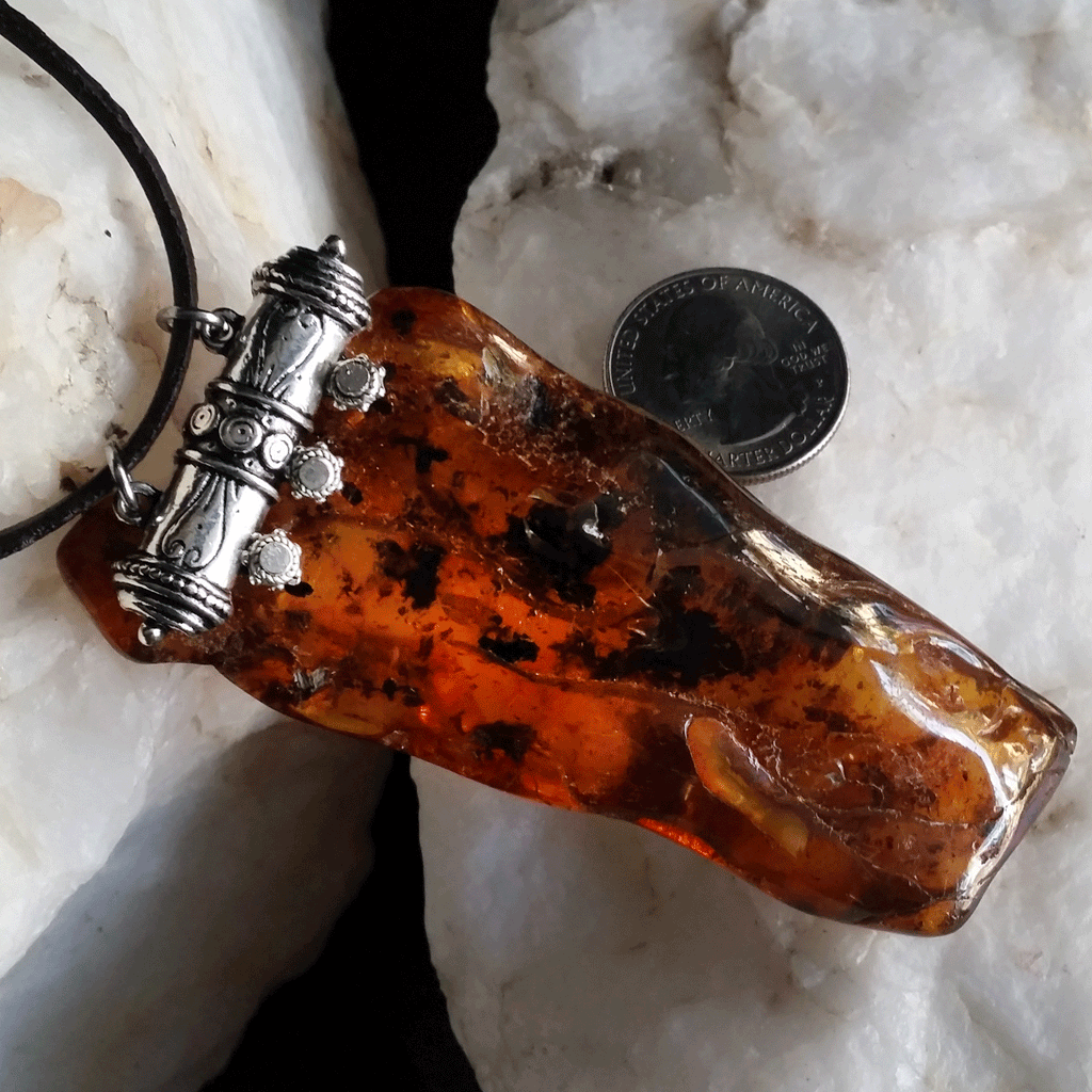 Wonder Over You / Designer Jewelry Raw Amber Stone Pendant Hypoallergenic Leather Necklace with Natural Amber Gift for Momen