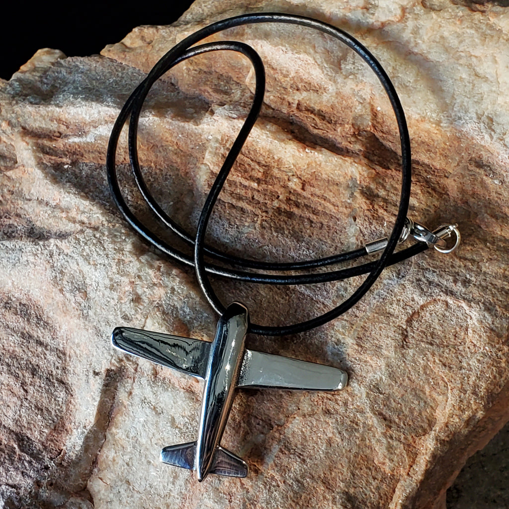 Aéro-Club / Unique Necklace for Men Leather Necklace Plane Pendant Gift Guy Mens Gift Idea