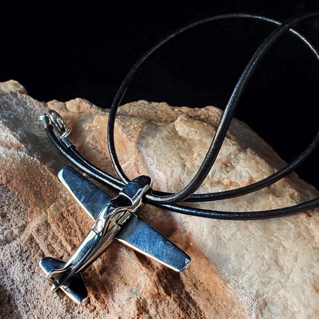 Aéro-Club / Unique Necklace for Men Leather Necklace Plane Pendant Gift Guy Mens Gift Idea