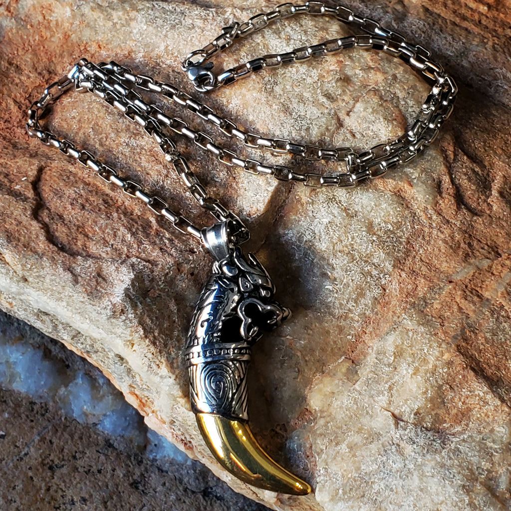 Amulet / Modern Necklace for Men Wolf Lion Tang Mens Necklace Tooth Silver Chains Strands