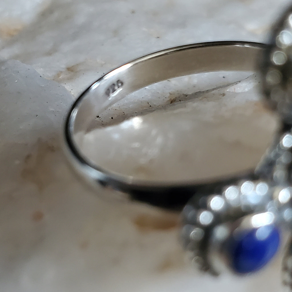 Cross My Heart / 8 / Designer Jewelry Natural Blue Lapis Stone Unique Ring Hypoallergenic Silver 925 Ring Gift for Momen
