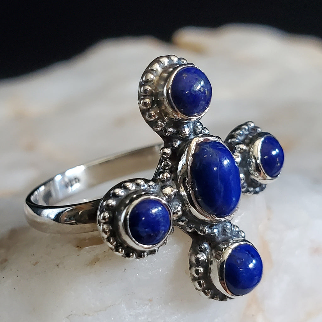 Cross My Heart / 8 / Designer Jewelry Natural Blue Lapis Stone Unique Ring Hypoallergenic Silver 925 Ring Gift for Momen