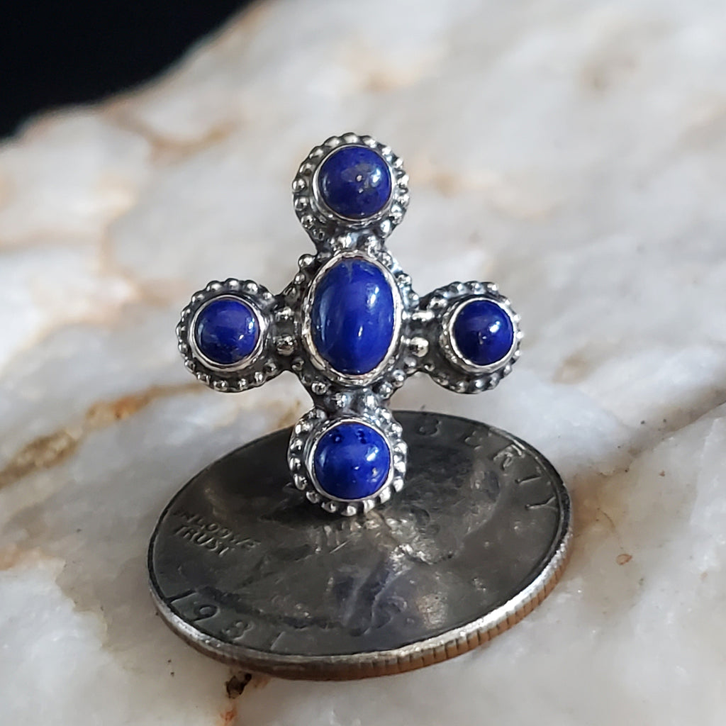 Cross My Heart / 8 / Designer Jewelry Natural Blue Lapis Stone Unique Ring Hypoallergenic Silver 925 Ring Gift for Momen