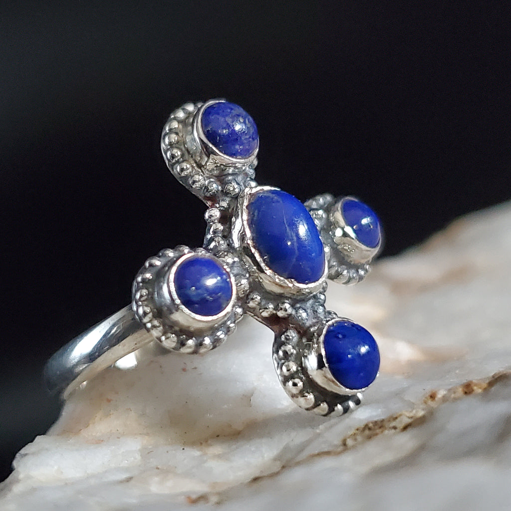 Cross My Heart / 8 / Designer Jewelry Natural Blue Lapis Stone Unique Ring Hypoallergenic Silver 925 Ring Gift for Momen